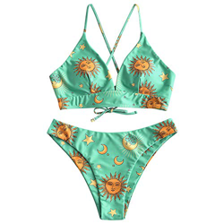 ZAFUL Conjunto de Bikini Acolchado con Tirantes de Espagueti Traje de Baño con Estampado de Estrella Sol y Luna para Mujer Multi-B L características