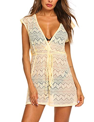 Balancora - Vestido de playa para mujer en forma de V y cuello en V beige L