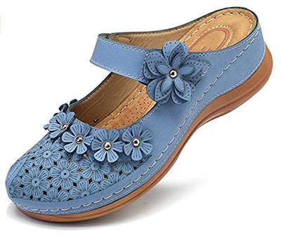 WODETIAN Zuecos para Mujer Cuero Verano Loafer Tacón Bajo Mules Zapatillas de Playa Planos Zapatos Antideslizantes Sandalias Mary Jane Zapatilla 2020 