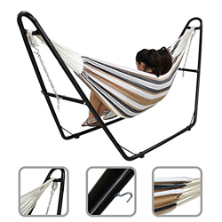 Todeco - Hamaca, Cama Colgante - Capacidad: Para 2 personas - Alto: Ajustable - Marrón, Brasileño, Algodón, con soporte tipo-H características
