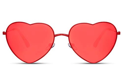 Cheapass Gafas de Sol Metálicas Forma de Corazón Montura Roja con Cristales Rojos Cristales Translúcidos protección UV400 Mujeres