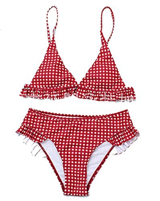 CheChury Conjunto de Bikini con Relleno Push Up Triangular Tartán Sexy Retro Brasileños Mujer Traje De Baño Bikini Mujer Dos Piezas Tartán Cuello Halt
