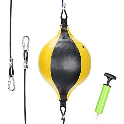 Brynnl Pelota de boxeo con doble extremo de velocidad con bloqueo de anillo, reacciones de velocidad para adultos, mejora el enfoque (amarillo)