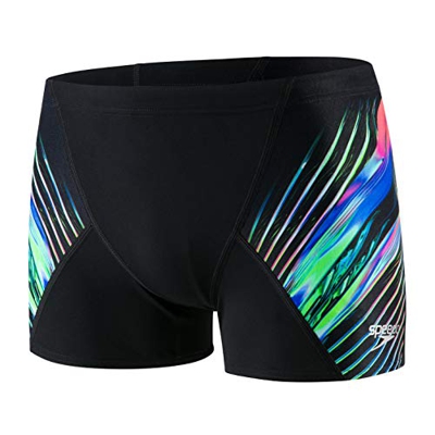 Speedo Placement Digital V Pantalón de Baño Aquashort, Hombre, Multicolor (Black/Red/Fluo Green), 32 (ES 80 CM)