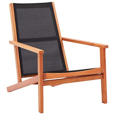 Goliraya Silla de Jardín Exterior Tumbona de Jardín Sillón de Exterior de Madera Maciza de Eucalipto y Textilene Negro 64 x 92 x 83 cm
