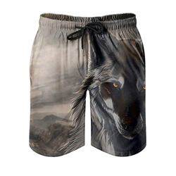 kikomia Bañador para hombre con diseño de lobo y sol, impresión artística, con bolsillos, color blanco, 6XL características
