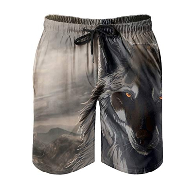 kikomia Bañador para hombre con diseño de lobo y sol, impresión artística, con bolsillos, color blanco, 6XL