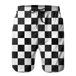 Pantalones Cortos de Playa con pantalón a Cuadros Blancos y Negros para Hombres con Bolsillos de Forro de Malla para Hombres,L en oferta