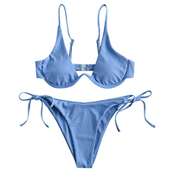 ZAFUL - Bikini de Dos Piezas para Mujer, diseño de Leopardo Criss Cross Push Up de Corte Alto y Acolchado (Azul, M) en oferta