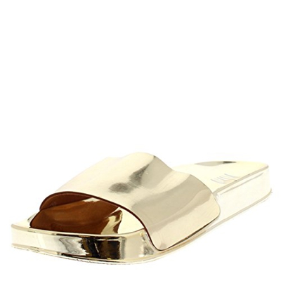 Mujer Metálico Moda Espejo Plano Ponerse Verano Deslizadores Zapatos - Oro PN0144 6UK/39