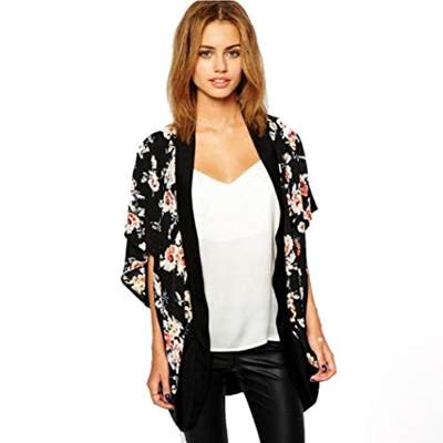 DEELIN Manga Corta De La ImpresióN Floral De La Gasa del Verano De Las Mujeres del Verano Que Cubre La Cubierta Superior De La Rebeca del Kimono del M