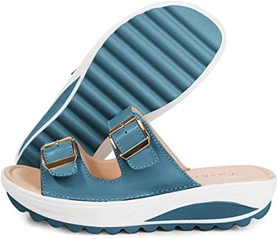 Mujer Sandalias de Cuña Elegante Zapatos de Verano Azul 38 EU
