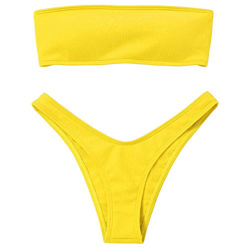 Voqeen Mujeres Sexy Bandeau Traje de baño Cuello Alto sin Tirantes Acanalado Cojín extraíble Conjunto de Bikini de Cintura Baja en oferta