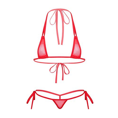dPois Bikini Mujer Transparente Braga Alta Conjunto de Lenceria Crop Top Tanga G-String Picadías Braguitas Tiras Ropa Erótica Babydoll Traje de Baño R