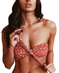 Voqeen Mujeres Cuello Halter Sin Tirantes Bandeau Giro Hacer Subir Lunares Conjunto de Bikini Traje de baño (Naranja, XL) en oferta