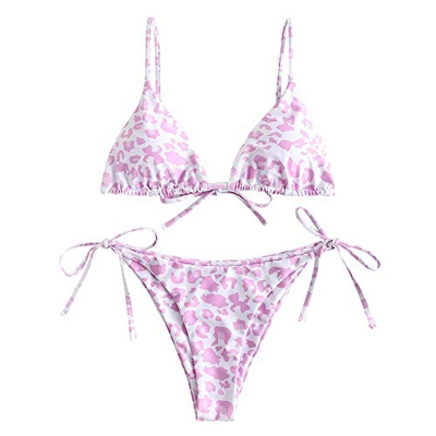 ZAFUL Bikini de dos piezas para mujer con sujetador ajustable, triángulo copa Tie String Bikini Rosa. M