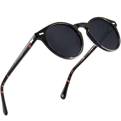 Carfia Vintage Polarizadas Gafas de Sol Mujer Hombre UV400 Protección para Viajes Conducir (R/Marco Tortuga + Lente Gris2, Ancho de la lente: 48 mm)