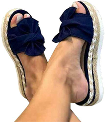 MIAOXIAO Zapatilla de Plataforma con cuña para Mujer Chanclas Sandalias de Verano Cuerda de cáñamo Bowknot Playa Moda Casual Sandalias,D,40 características