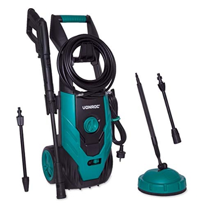 VONROC Hidrolimpiador a presión 1800W - 140 Bar - 420 l/h - Incluye 8m de Manguera, Tanque de detergente Integrado, Limpiador de Patio, boquillas y Ac