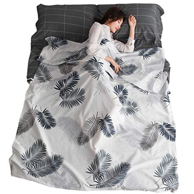 TRIWONDER Saco de Dormir Forro de Algodón Sábana de Viaje Adulto para Viajar Albergues Camping Hoteles Trenes (Gris, M - 120x230 cm)
