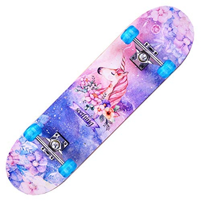 HLKJGS MonopatíN Completo De Arce EstáNdar Profesional De 31 Pulgadas, Ruedas con Luces Led para NiñOs NiñAs Principiantes Cepillo Tabla De Baile Call