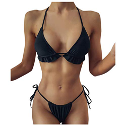 Sylar Bikinis Mujer 2020 Brasileños Push Up Sexy Color Sólido Cuello Hálter Conjunto de Bikini con Volantes Ropa de Playa Traje de Baño Dos Piezas Tan características