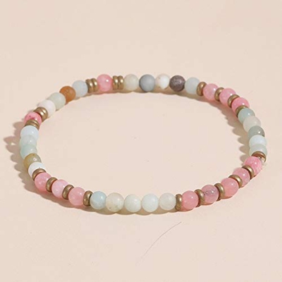 4Mm Natural Stone Strand Beads Bracelet Yoga Healing Pink Quartz Aventurine Agates Rose Crystal Copper Bead Bracelets Women Men-Sb0108