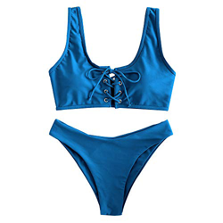 ZAFUL Bikini deportivo para mujer, con cuello en U, para verano, ropa de baño azul L características