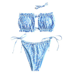 ZAFUL Bikini bandeau Floral Lace Up Ruched para mujer azul M precio