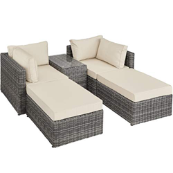 TecTake 800694 Sillón Doble de Ratán Aluminio, Muebles de Jardín, con Mesa, Multifunción, Combinación Versátil, Incl. Cojines (Gris | No. 403169) precio