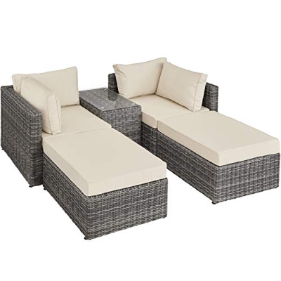 TecTake 800694 Sillón Doble de Ratán Aluminio, Muebles de Jardín, con Mesa, Multifunción, Combinación Versátil, Incl. Cojines (Gris | No. 403169)