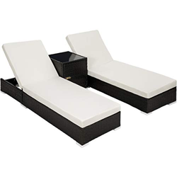 TecTake 800153 2X Tumbona Chaise Longue de Aluminio Poli Ratán + Mesa de Jardín + 2 Set de Fundas Intercambiables + Funda Completa (Negro | No. 401500 en oferta