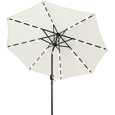 ABCCANOPY Paraguas solar de 2,5 m Ourdoor con 32 luces LED, paraguas de mesa inclinable y manivela para jardín, cubierta, patio trasero y piscina, 12 