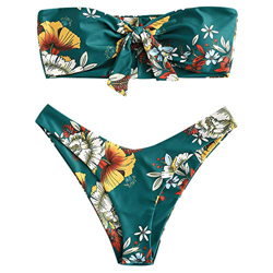 CHARMMA Conjunto de Bikini Estampado Bandeau con Nudo Delantero Dos Piezas Set Traje de Baño Verano 2019 Verde S precio