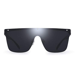 JIM HALO Sin Marco Montura Proteger Gafas de Sol Una Pieza Plano Top Espejo Anteojos Hombre Mujer(Marco Plateado/Lente Gris) en oferta