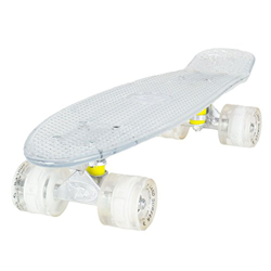 Land Surfer Monopatín Cruiser Retro Completo 56 Centímetros - Tabla Transparente Y Ruedas Blancas Con LED características