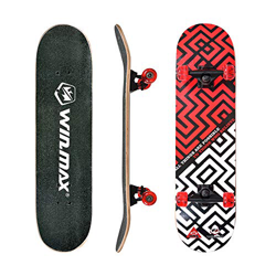 WIN.MAX Completo Skateboard para Principiantes 31"x8" 7 Capas Monopatín de Madera de Arce con rodamientos ABEC-7 Tabla de Skateboard(Maze-RD) características