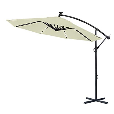 LARS360 Sombrilla Parasol Excéntrico Banana con Solar LED para Terraza Jardín Balcón Mástil de Aluminio y 100% Poliester Tela, con Base de Cruz, Color