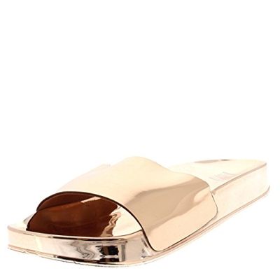 Mujer Metálico Moda Espejo Plano Ponerse Verano Deslizadores Zapatos - Oro Rosa PN0145 5UK/38