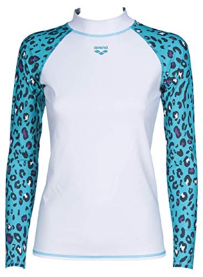 ARENA Damen Sonnenschutz Langarm Shirt Rash Allover Camiseta, Blanco/Verde Menta, Large para Mujer