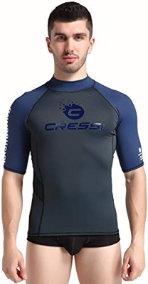 Cressi Hydro Men's Rash Guard Short Sleeves - Camisa de Protección Deportiva para Hombres con Mangas Cortas, Negro/Azul, M