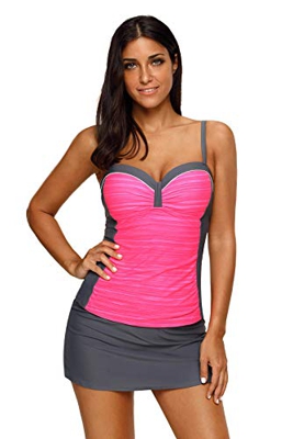 Dokotoo Traje de baño para mujer, multicolor, tankini para mujer, traje de baño de dos piezas, con aros, tallas S-XXXL rojo M