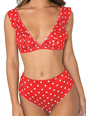 JFAN Mujer Traje de Baño Bikini Punto de Onda Ruffle Conjunto de Bikini de Playa Acolchado Bañador