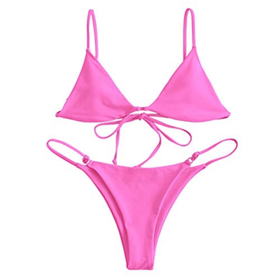 Zaful - Conjunto de bikini acolchado para mujer Rosa. M