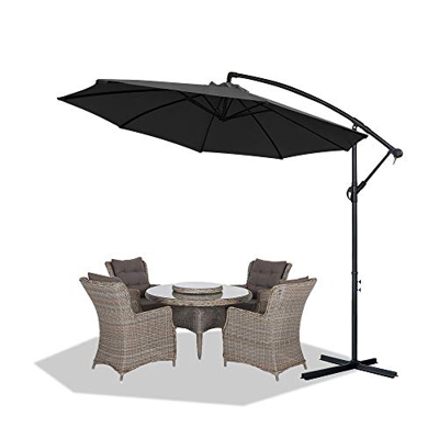 HENGMEI Ø 350cm Sombrilla Parasol Mástil de Aluminio y 100% Poliester Tela protección UV 40 + y Impermeable Sombrilla de Jardin, Terraza, Color Gris O