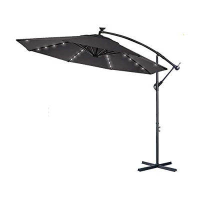 Aufun Sombrillas de Aluminio de 350 cm con LED Blanco de energía Solar con protección UV 40+ - sombrilla de balcón Gris Oscuro sombrilla de jardín Aju