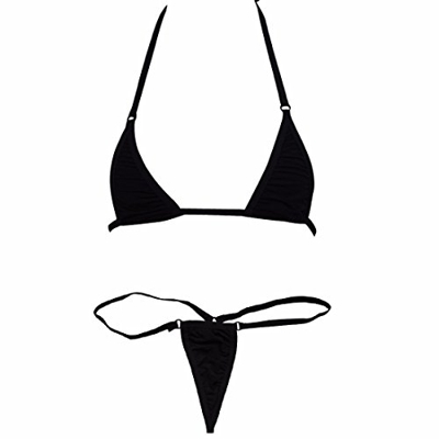iEFiEL Bikini de Tres Puntos Bañador para Mujer Dos Piezas Sujetador Bra Tanga con Cuello Halter Ropa Traje de Baño Negro Talla Única