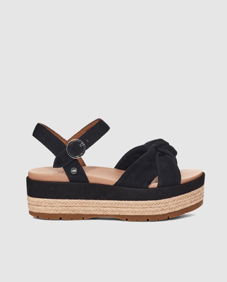 UGG - Alpargatas De Plataforma De Mujer De Ante Negro Con Adorno De Nudo
