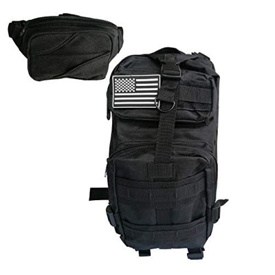 S.N MOCHILA TÁCTICA MILITAR NEGRA IMPERMEABLE, 30 LITROS, NYLON 600 IDEAL PARA TRACKING, SENDERISMO,CAZA,PESCA,ACAMPADA,VIAJAR, PACK BANDOLERA RIÑONER