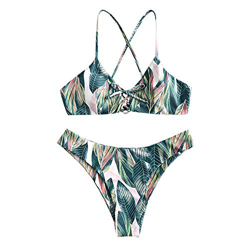ZAFUL Bikini de verano para mujer, estampado de hojas, cordones, cruzado, traje de baño multicolor S características